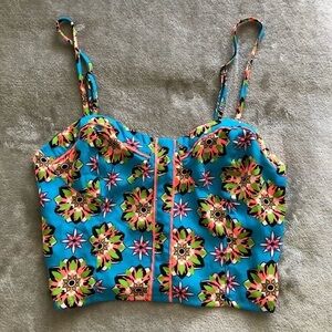 Flying Tomato blue floral cropped tank top size small Smock back Summer Dress